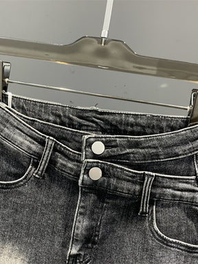 Women's Denim Shorts High Waist Irregular Spliced Zip A-line Wide-leg Cotton Short Jeans Summer