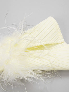 Designer Fashion Women's  Elegant Leather Feather Trim Rib Knit Super Long Dress