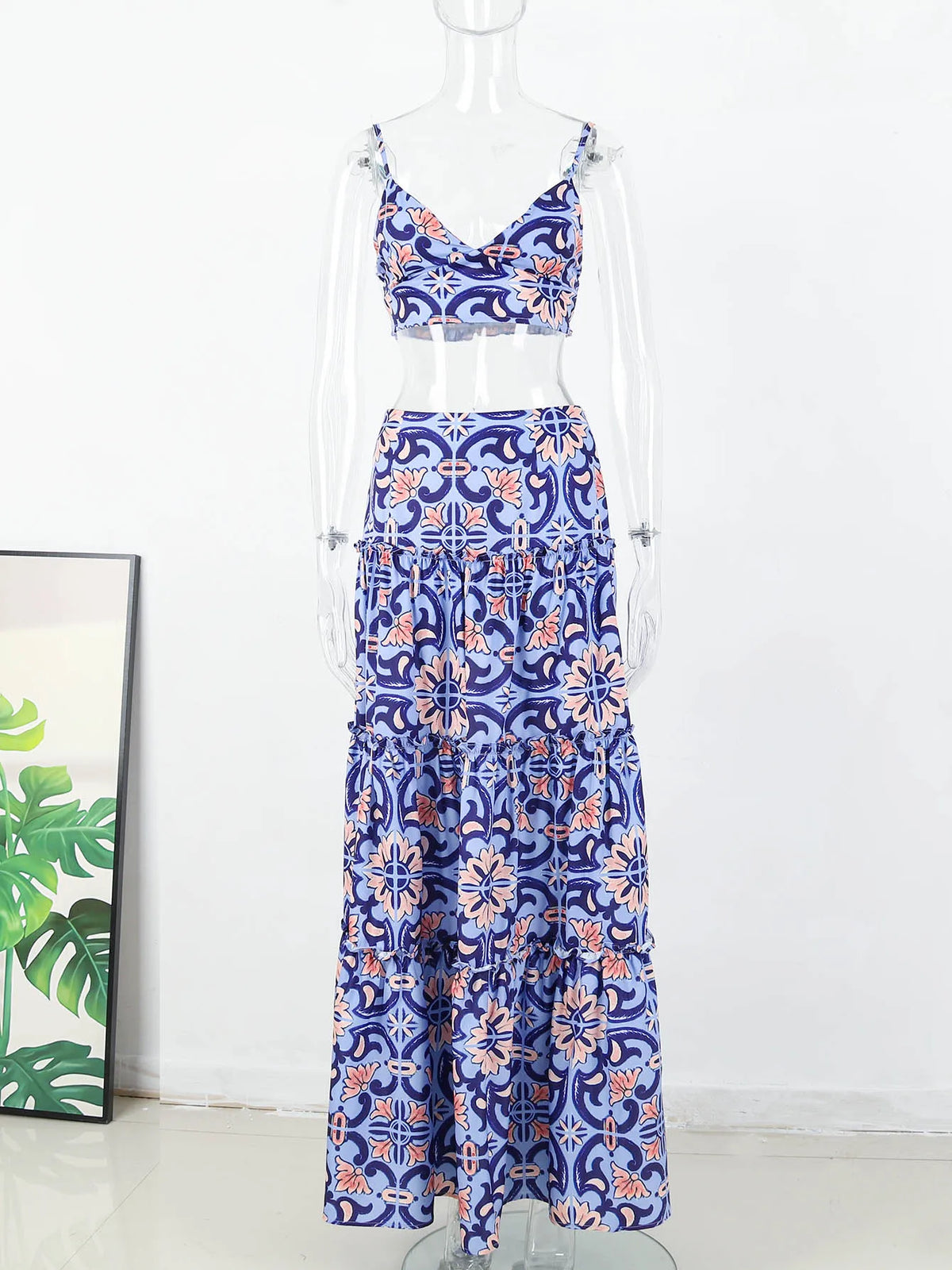 Two-piece Skirt Suit Straps Tube Top Skirt Sweet Printed Bra