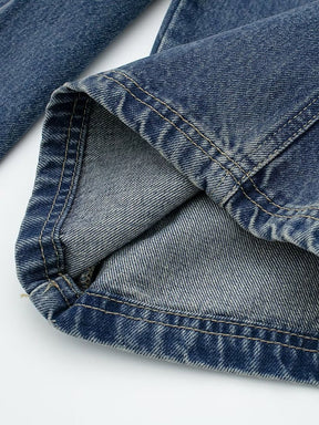 Cotton Jeans Loose High Waist Pockets Straight Wide-leg Floor-length Blue Denim Pants