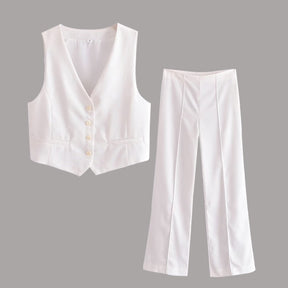 New Suits Chic Slim V-neck Vest Pants 2-piece Set Elegant Leisure Street