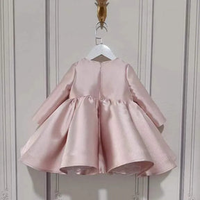 Silk Pearl Dress Long Sleeve Infant Toddler Child Vintage Bow