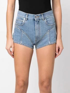 Shorts Slim High Waist Zip Fly Medium Strecth Denim Cotton Splited Denim Short