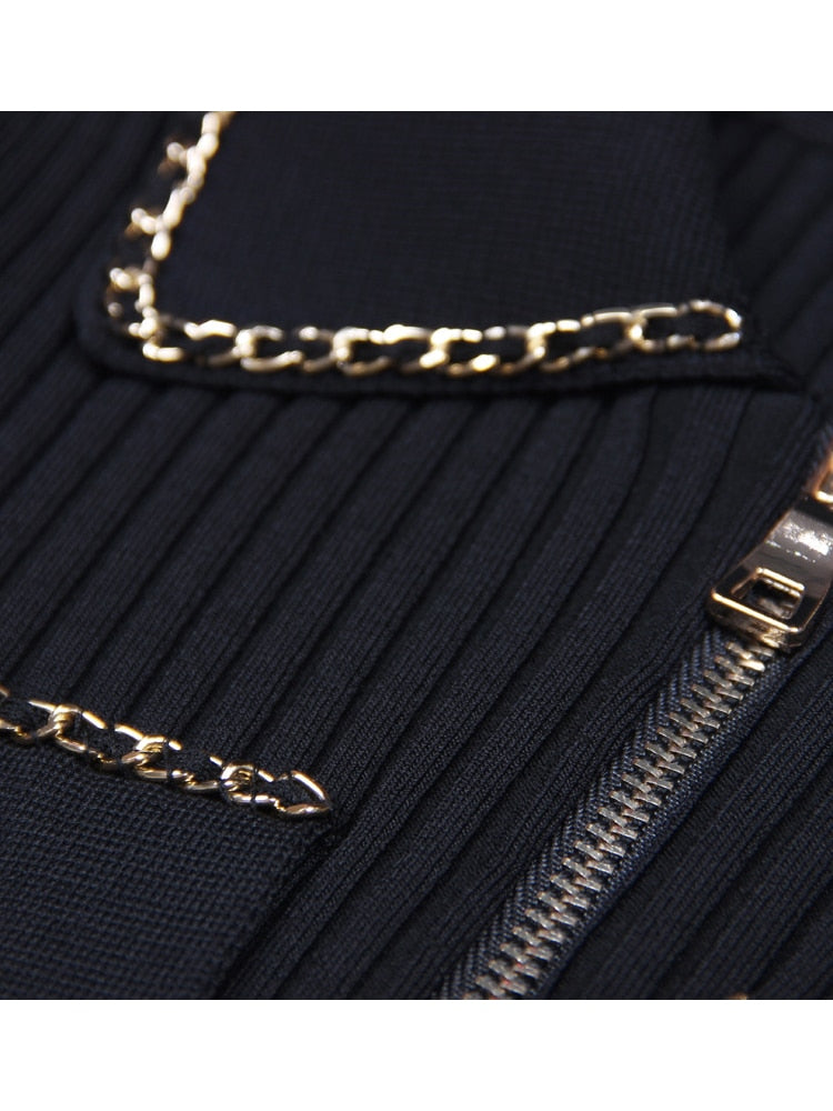 Fashion Designer Jacket Women's Zipper Lapel Short Sleeved Knit Top
