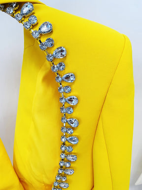 Designer Jacket Women's Rhinestone Diamonds Beaded Backless Long Blazer