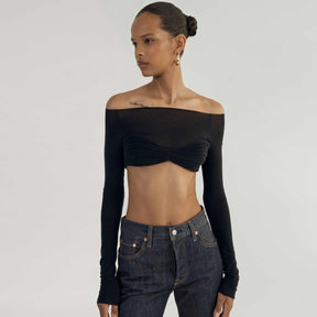 See Through Mesh Crop Top Women Pullovers Strapless Short Knit Cropped