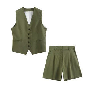 New Suits Chic Slim V-neck Vest Pants 2-piece Set Elegant Leisure Street