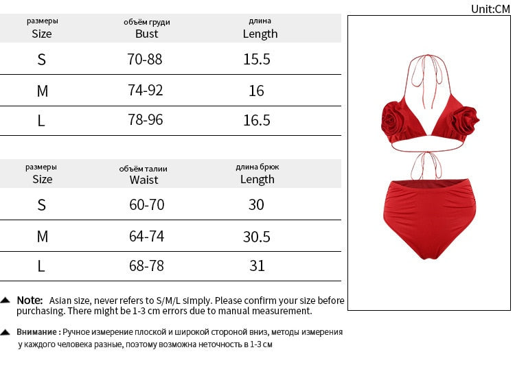 Red Flower Bikini Set Women Summer New Beach Holiday Bikini Two Piece Set