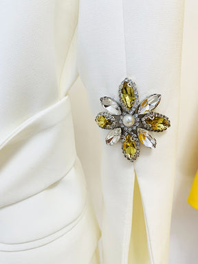 Designer Jacket Women's Slit Sleeve Rhinestone Diamonds Beading Belted Blazer