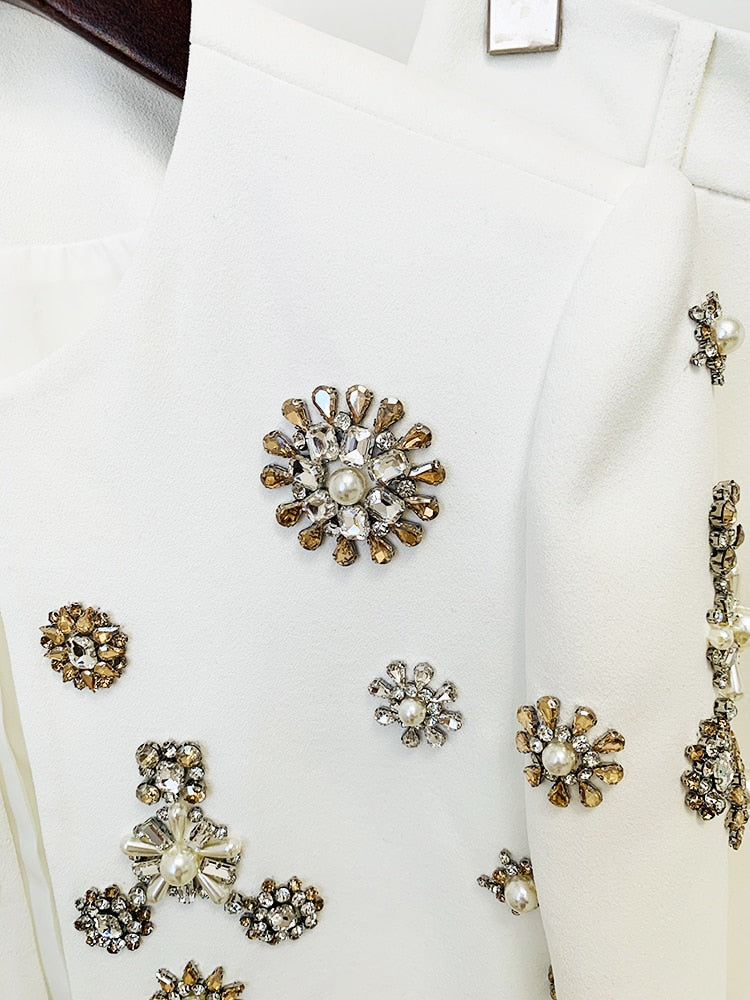 Designer Suit Set Women's Pearls Diamonds Rhinestone Beaded