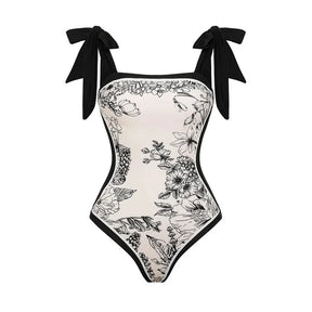 2023 Reversible Bowknot Tie-shoulder One Piece Swimsuit  Women Beachwear Luxury Bathing Suit