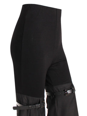 Strap Splited Medium Strecth Black Knit Pants