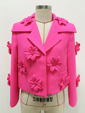 Fashion Designer Jacket Women's Stunning 3D Flowers