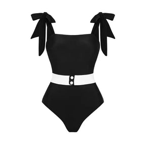 2023 Reversible Bowknot Tie-shoulder One Piece Swimsuit  Women Beachwear Luxury Bathing Suit