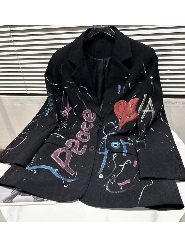 Fashion Designer Jacket Women's Colorful Heart Letter