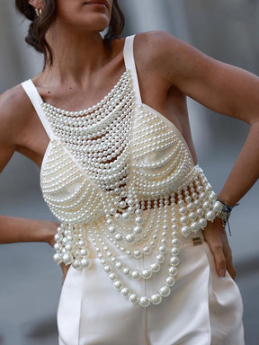Fashion Women's Pearl Chain Suspender Camis Tops