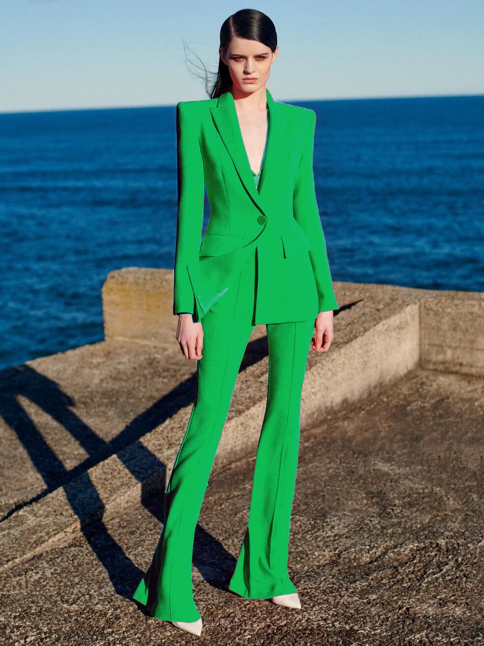 Runway Designer Suit Set Women's Single Button Blazer Flare Pants Suit