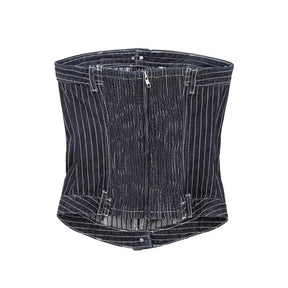 New Fashion Denim Striped Tight Tube Top Women Suits Chic Street Party Holiday Youth Two-piece