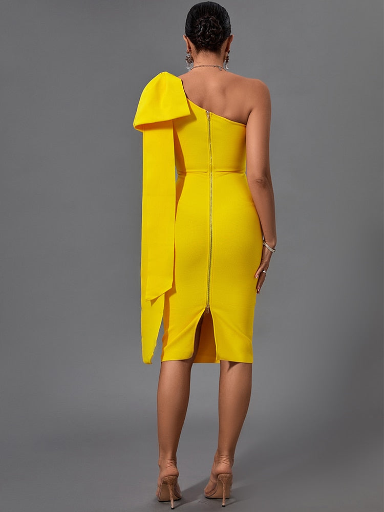 Yellow Bandage Dress Elegant Sexy Bowknot Evening Summer