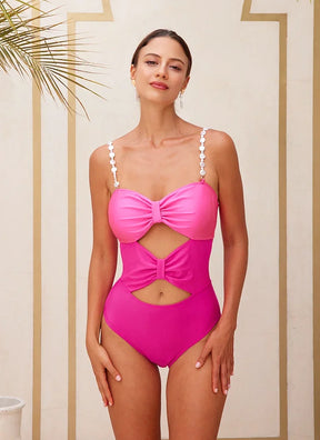 Swimsuit Pearl Sling  Pink One Piece Swimwear  Vacation Beachwear