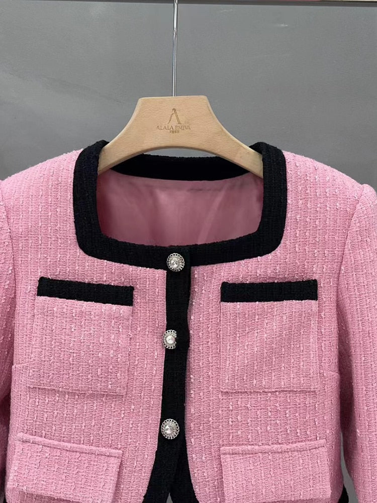 Designer Jacket Women's Square Neck Single Breasted Feather Patchwork Short jacket