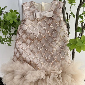 Sequins Tulle Dress Sleeveless Infant Toddler Girl Vintage Bow