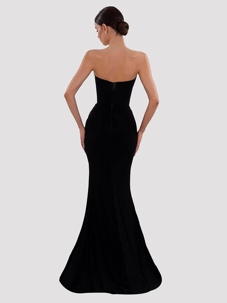 Evening Dresses For Women Crystal Design Black Maxi