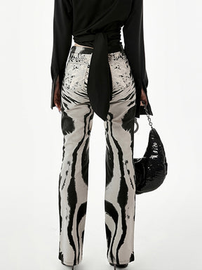 Women's Pants Slim High Waist Irregular Zebra-stripe Straight Floor-length Strecth