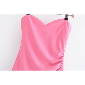 summer pink dressTight Tube Top Elegant Mini Dress Party Simple Youth Dress Street