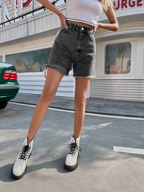 High Waist  Denim Shorts Casual Female Loose Straight Button Jeans Bermuda Shorts