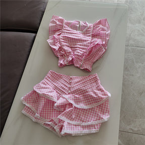 Plaid Ruffled Top and Short Sets