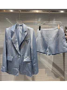 Designer Blazer Suit Set Women's Single Button Diamonds Beaded  Blazer Shorts suit