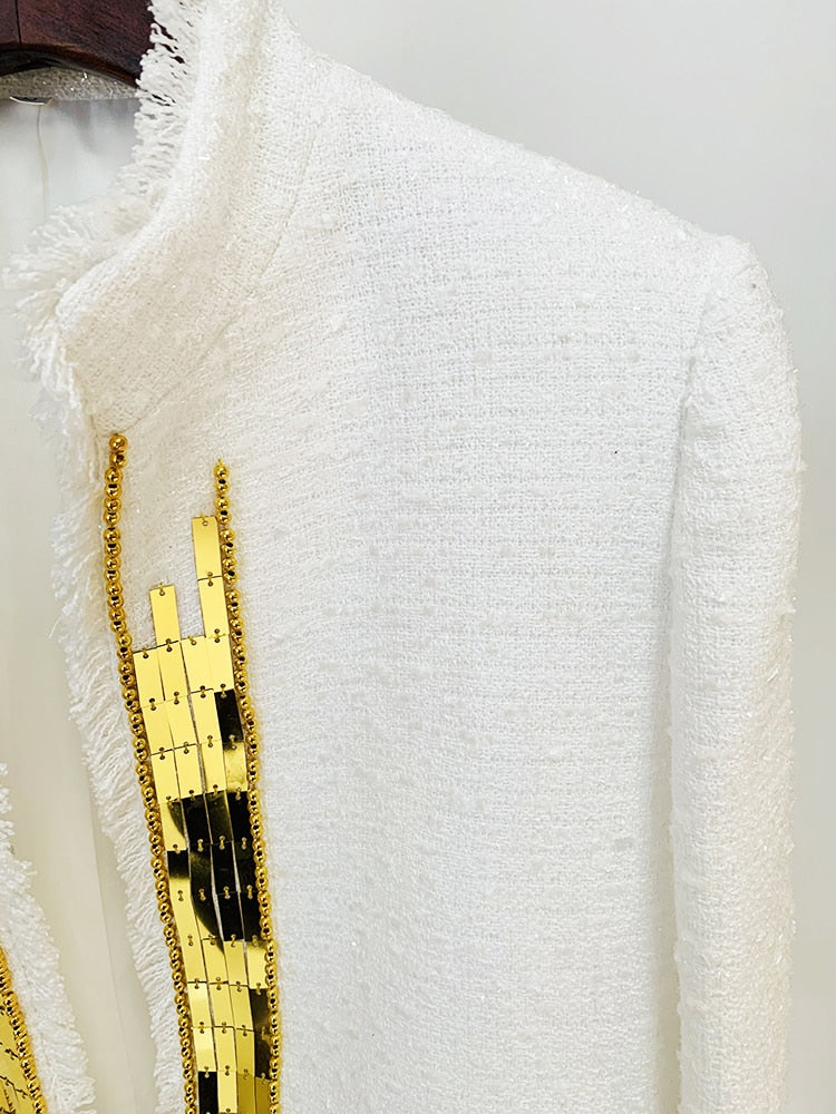 2023 Fashion Designer Jacket Women's Stunning Metallic Handwork Beaded Tweed Jacket