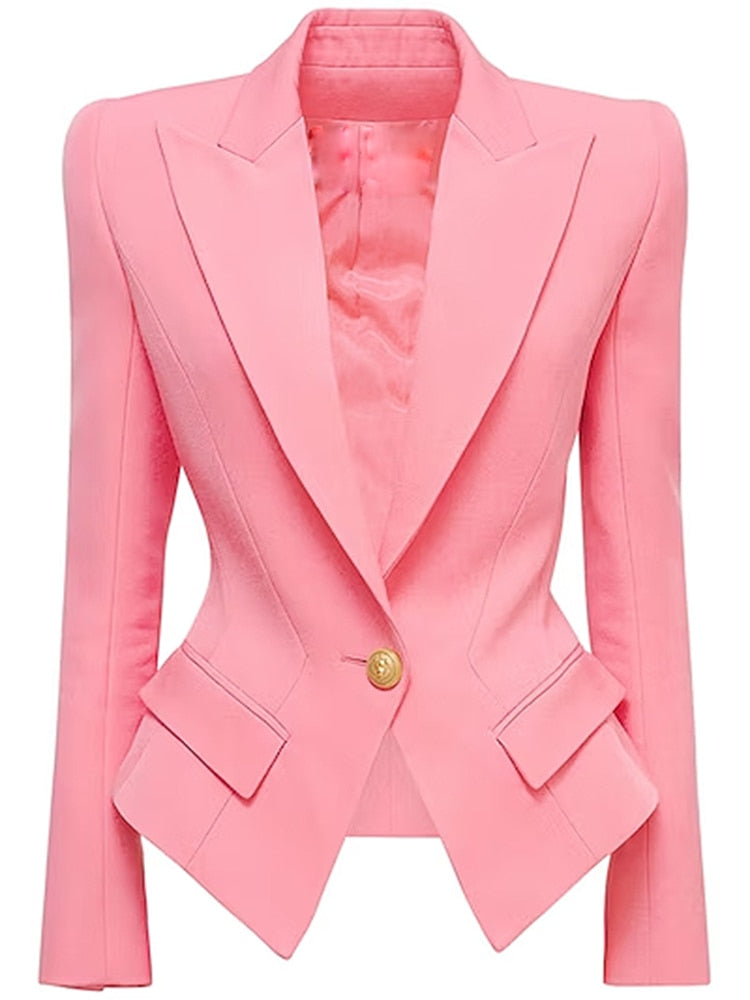 Designer Jacket Women's Slim Fitting Single Button Lapel Blazer 3 Colors