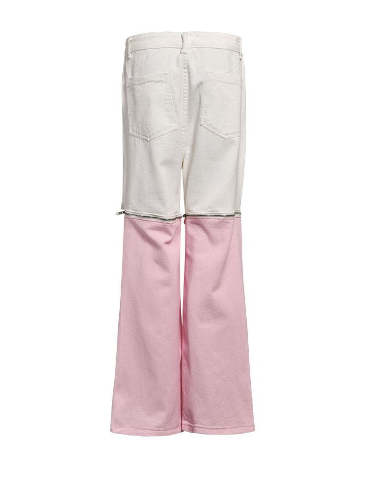 Designer Fashion Women's Detachable Design Zipper High Waisted Straight Denim Pants