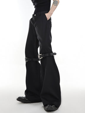 Flare Pant High Waist Belt Spliced Bell-bottoms Solid Color Floor-length Bell-bottom