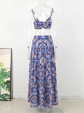 Two-piece Skirt Suit Straps Tube Top Skirt Sweet Printed Bra