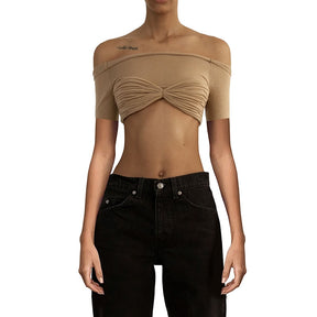 See Through Mesh Crop Top Women Pullovers Strapless Short Knit Cropped