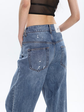 DEAT 2023 Summer 2023 New Women's Jeans High Waist Graffiti Patchwork Contact Color Leather Button Denim Pants Tide 5R1296