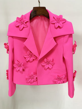 Fashion Designer Jacket Women's Stunning 3D Flowers