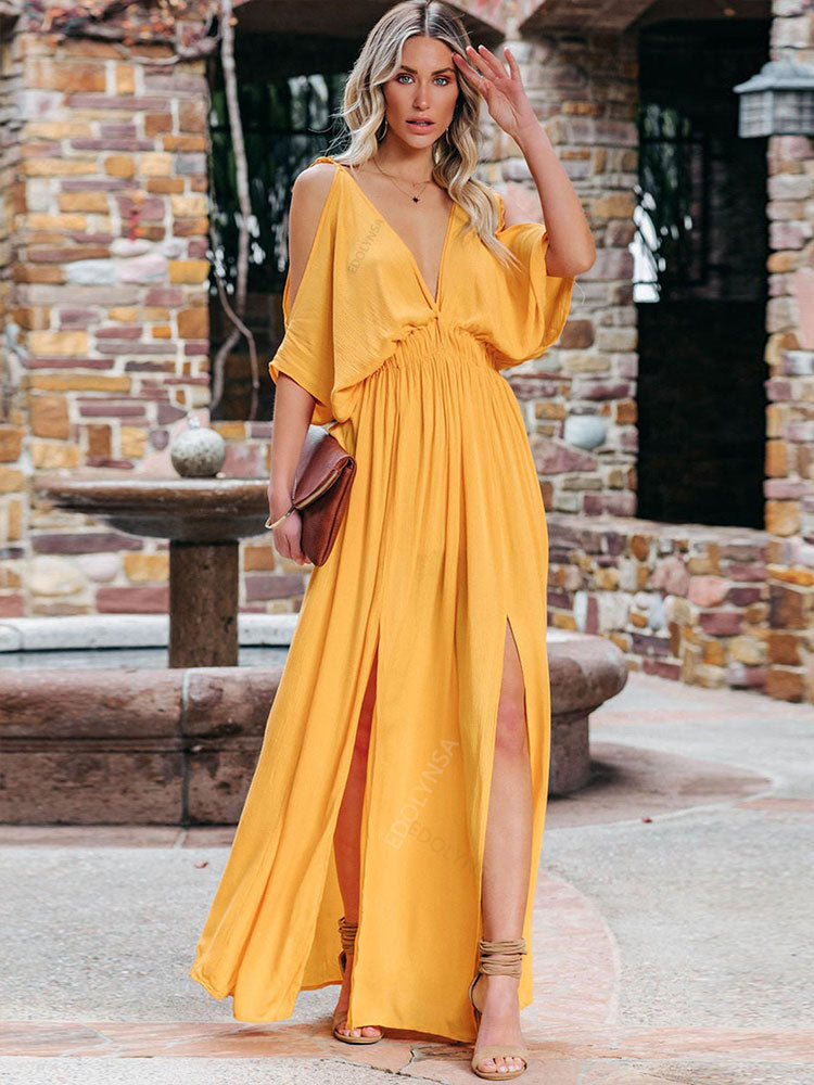 Boho summer beach dress  Chiffon Off Shoulder Sleeve Slit Tunic