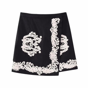 New Applique Embroidery Tube Top Sling Skirt Short Set Chic Elegant