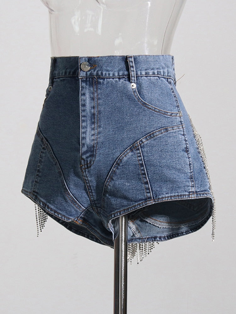 Fashion Women's Chain Tassel Slim Denim Shorts
