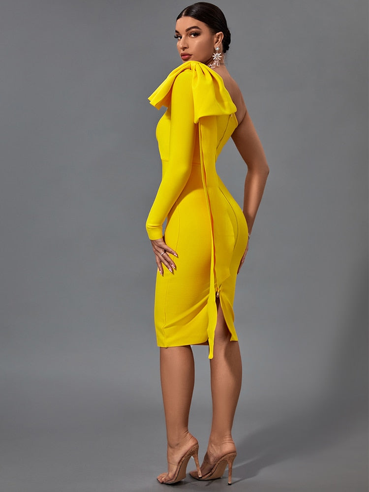 Yellow Bandage Dress Elegant Sexy Bowknot Evening Summer