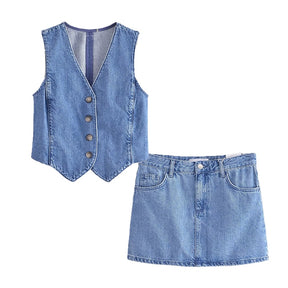 Fashion Denim Woment suit Chic Street Two-piece Set