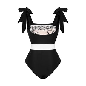 2023 Reversible Bowknot Tie-shoulder One Piece Swimsuit  Women Beachwear Luxury Bathing Suit