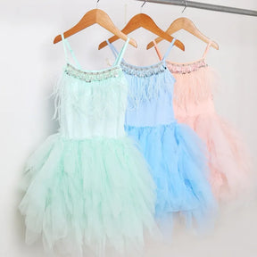 Strap Feather Tutu Dress Cotton Infant Toddler Girl Sequins