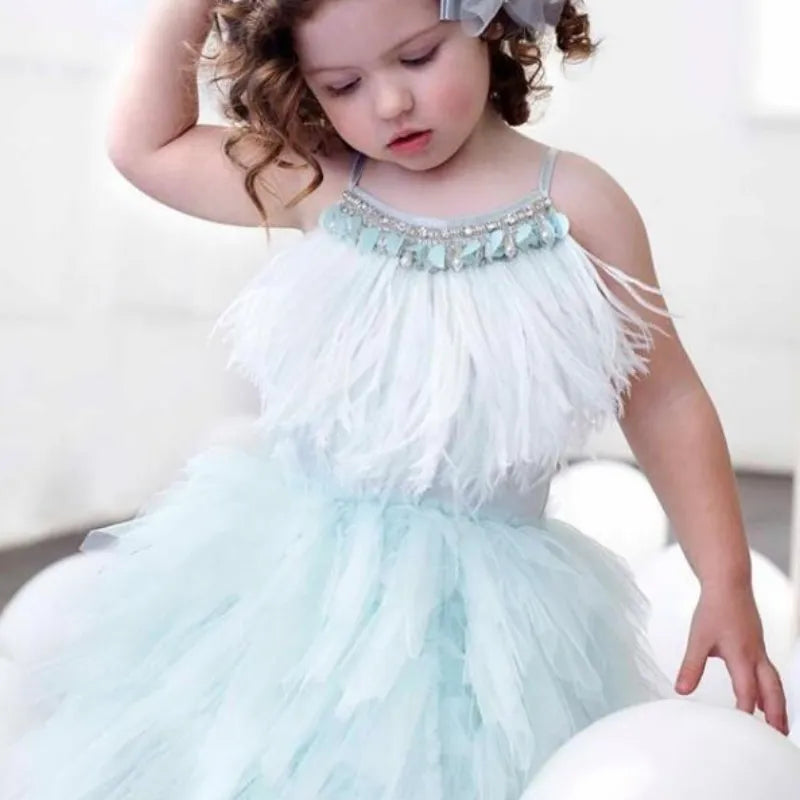 Strap Feather Tutu Dress Cotton Infant Toddler Girl Sequins