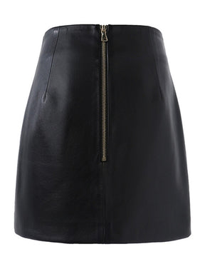 Designer Skirts Women's Irregular Single Breasted Faux Leather Mini Skirt