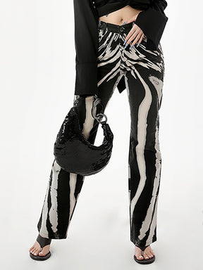 Women's Pants Slim High Waist Irregular Zebra-stripe Straight Floor-length Strecth